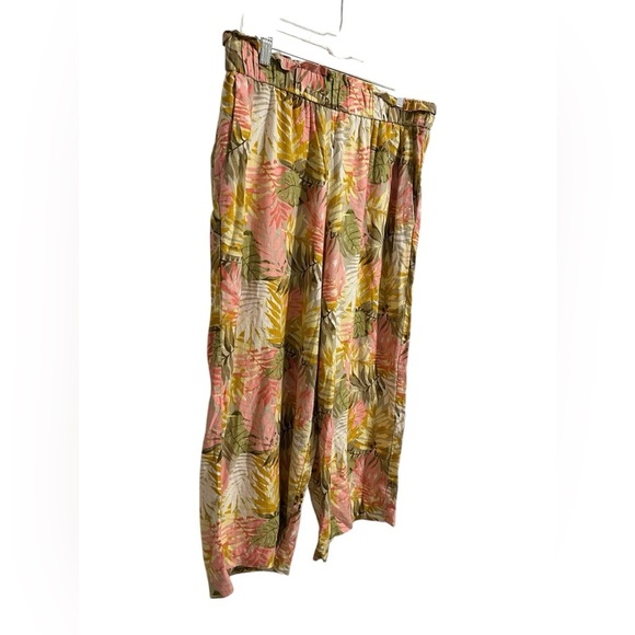 Land n Sea Floral Tropical Linen Blend Wide Leg Cropped Pull On Pants Size L - Picture 4 of 9